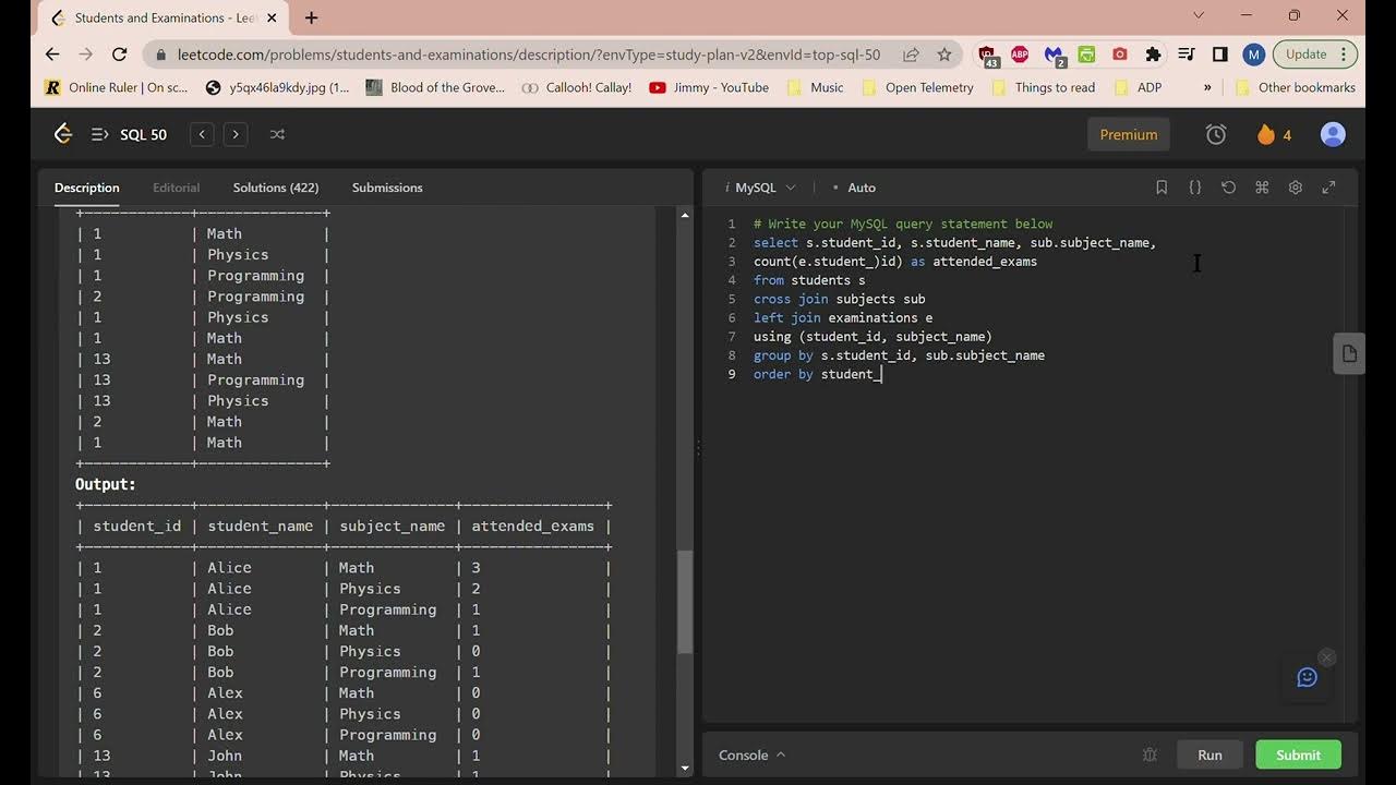 SQL tutorial 1280. Students and Examinations Leetcode - YouTube