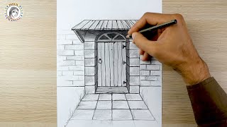 how to draw | door perspective drawing | one point perspective | dibujar lapiz | رسم | رسم المنظور