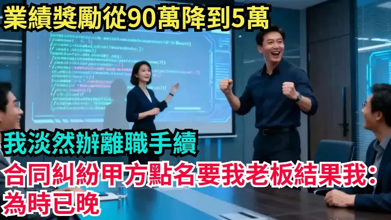 業績獎勵從90萬降到5萬，我淡然辦離職手續，合同糾紛甲方點名要我老板，結果我：為時已晚【奇聞秘事】#奇聞#案件#真相#揭秘#秘事#故事#案件解讀