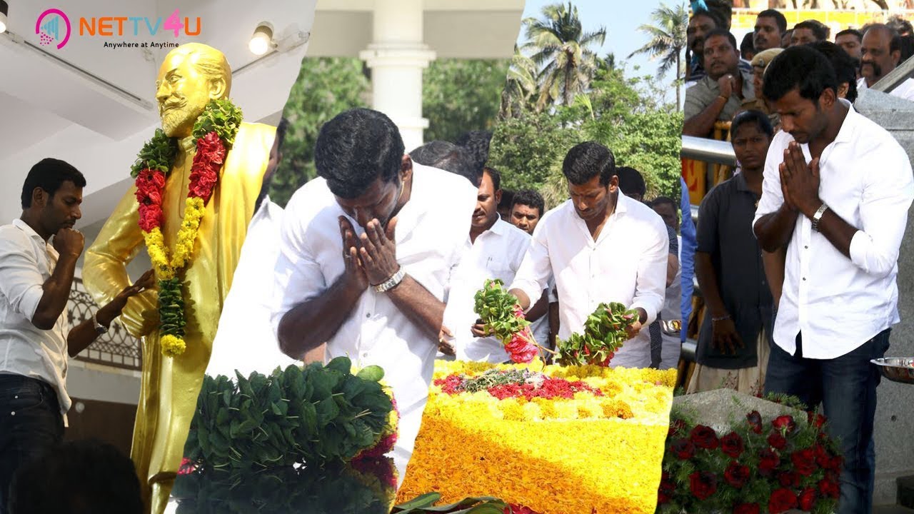Actor Vishal Political Entry With Paying Respect To Sivaji | Anna | MGR & Jayalalitha Memorial Place