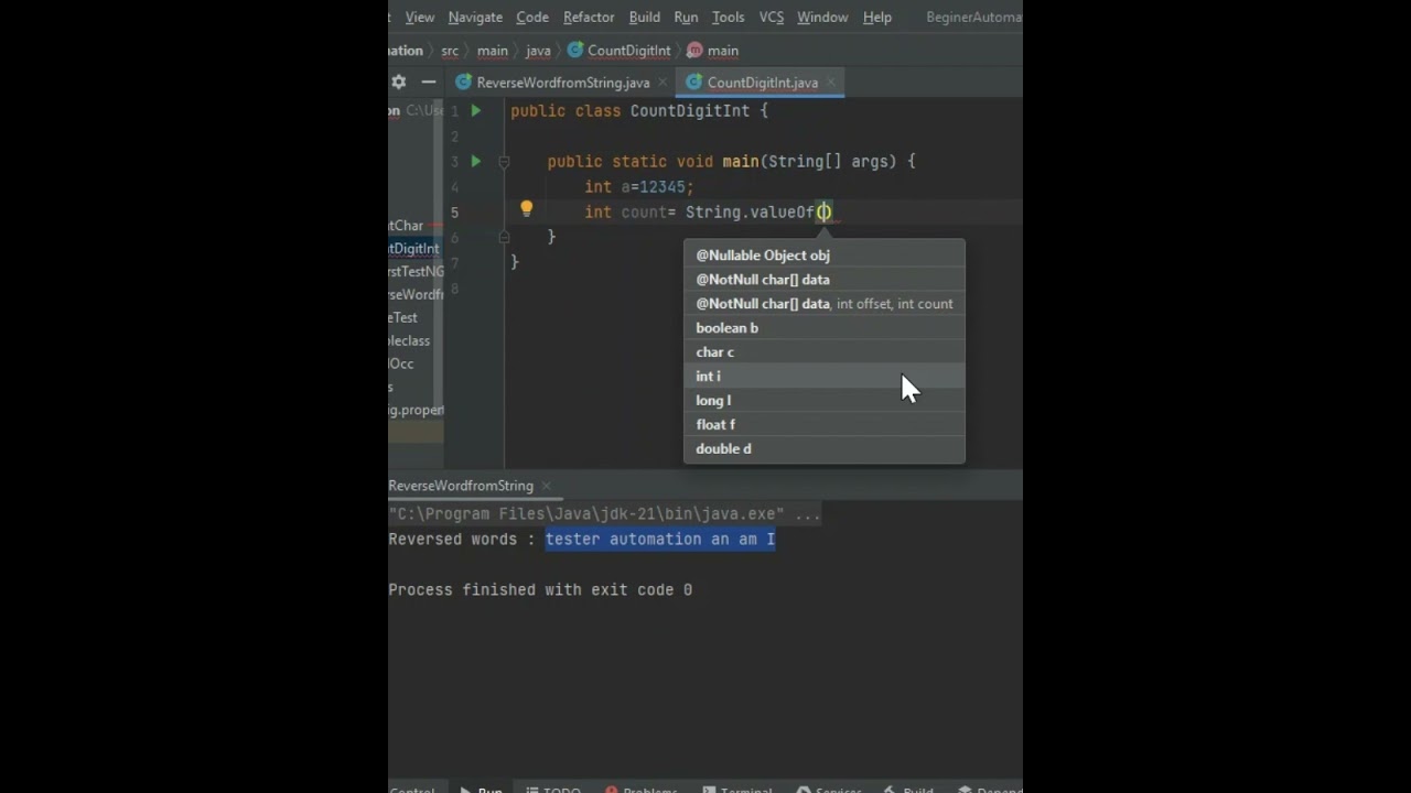 Count Digits of an Integer number using Java