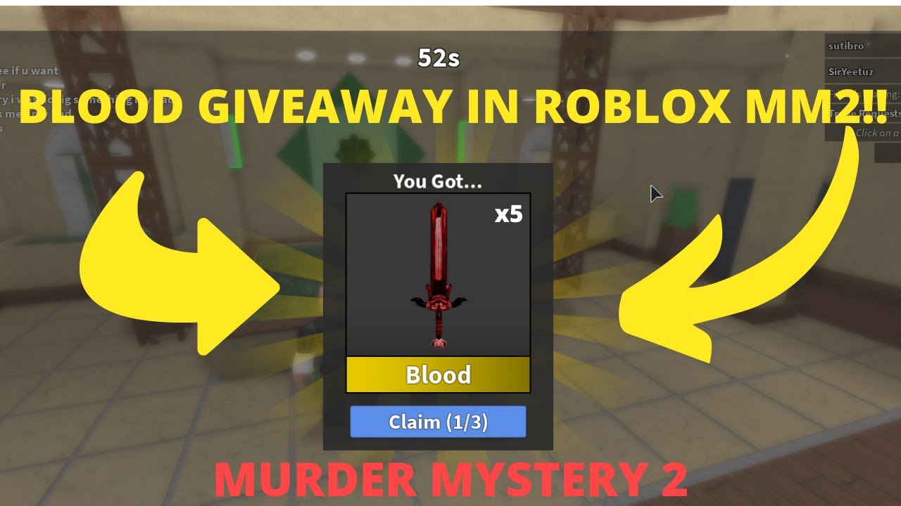 Blood Vintage Giveaway In Roblox Mm2 Murder Mystery 2 Youtube - roblox murder myster 2 classic blood