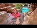 BACKYARD WATER PARK!!  Adley Slides Backwards! Ultimate Family Vacation and Pool Party with Friends