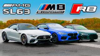 AMG SL 63 vs BMW M8 vs Audi R8: CORRIDA DE ARRANCADA