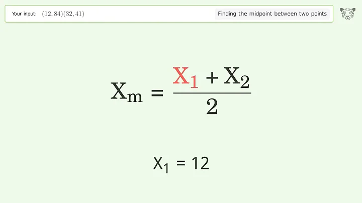 Find the midpoint between two points p1 (12,84) and p2 (32,41): Step-by-Step Video Solution