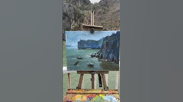 Vẽ trực hoạ sơn dầu bãi biển chút chít ở cát bà #dinhquan1981 #painting #sondau #truchoa