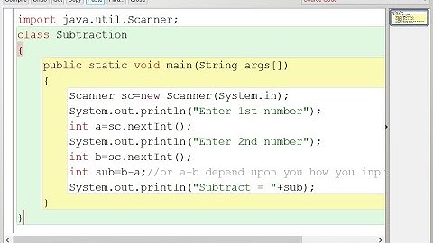 Using Java, Program of Subtraction of two Numbers