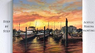 Boat Marina STEP by STEP Acrylic Painting (ColorByFeliks)