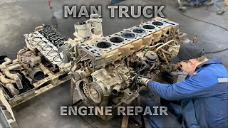 Complete disassembly of the MAN truck engine. Overhaul D2066. Part 1.