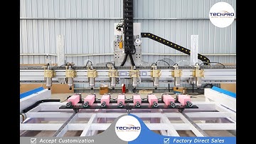 TechPro Multi Head 4 Axis CNC Router With 8 Spindle and 8 Rotary Device