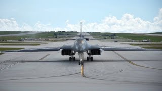 B-1 Bombers Take Off Side-By-Side Simultaneously From Guam