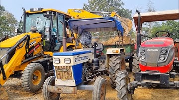 Jcb 3dx Backhoe Machine Loading Mud In Mahindra 4WD Tractor With Swaraj Tractor | Jcb and Tractor