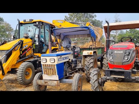 Jcb 3dx Backhoe Machine Loading Mud In Mahindra 4WD Tractor With Swaraj Tractor | Jcb and Tractor