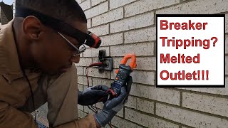 Electrician Troubleshoot Burned Outlet Tripping Circuit Breaker