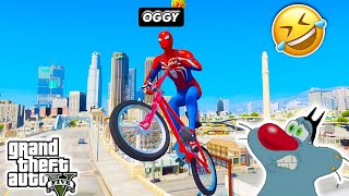 GTA 5 Epic Oggy Spiderman Epic Bike Stunts Ragdolls Compilation #5 Euphoria Physics, Funny Moments! screenshot 2