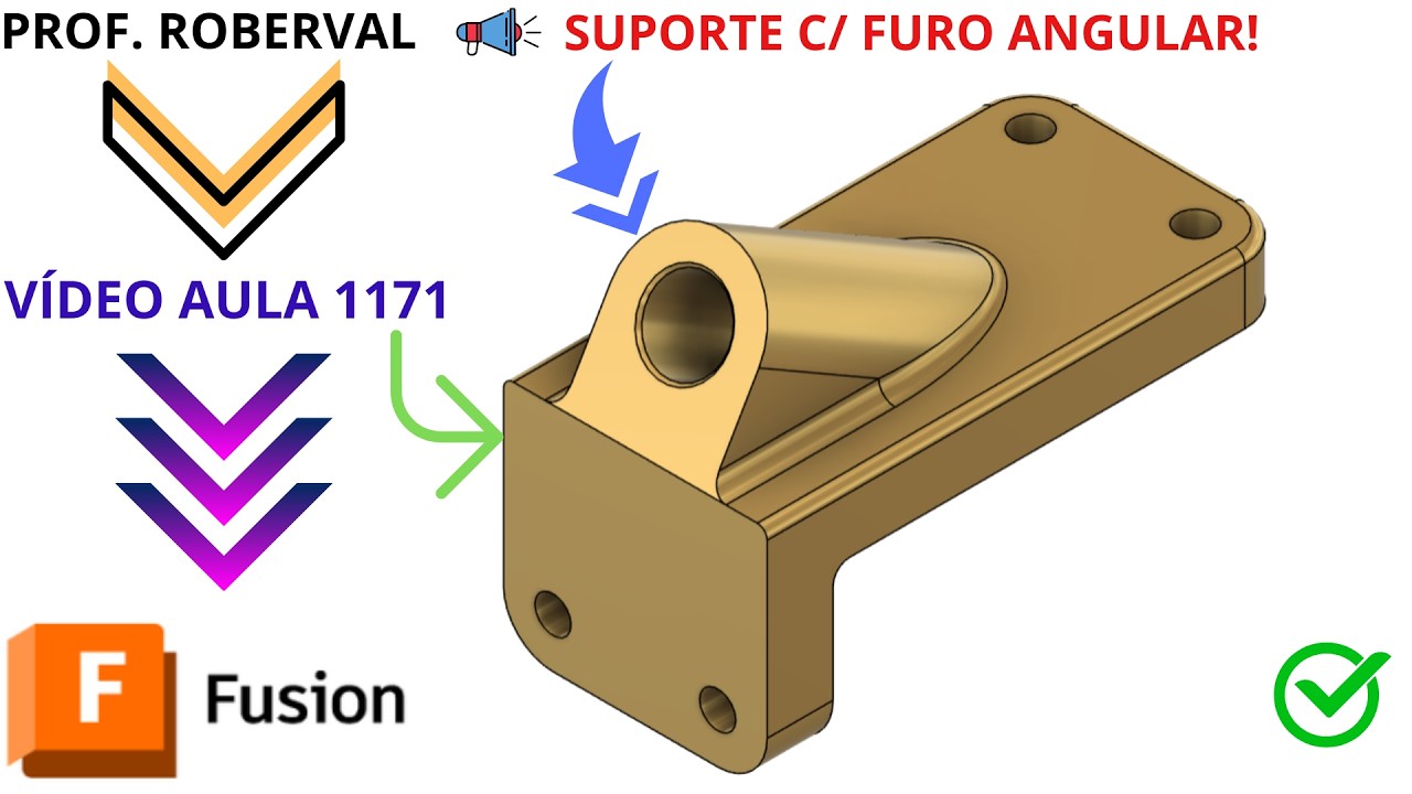 Aula 1171 - Modelamento do Suporte com Furo Angular no Autodesk Fusion
