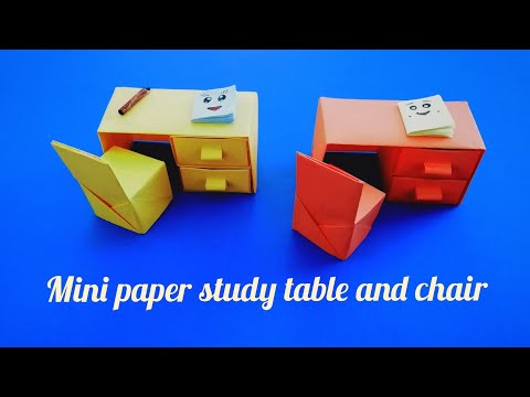 KAĞITTAN MASA VE SANDALYE YAPIMI /Kağıttan neler yapılır?/DIY MINI PAPER STUDY TABLE & CHAIR/Origami