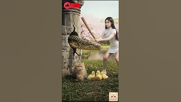 갑작스러운 침입자, 여주인이 나섰다! 👩 Shocking! 😱😱 Heroic woman fights snake with a stick — cat saved! 🐾
