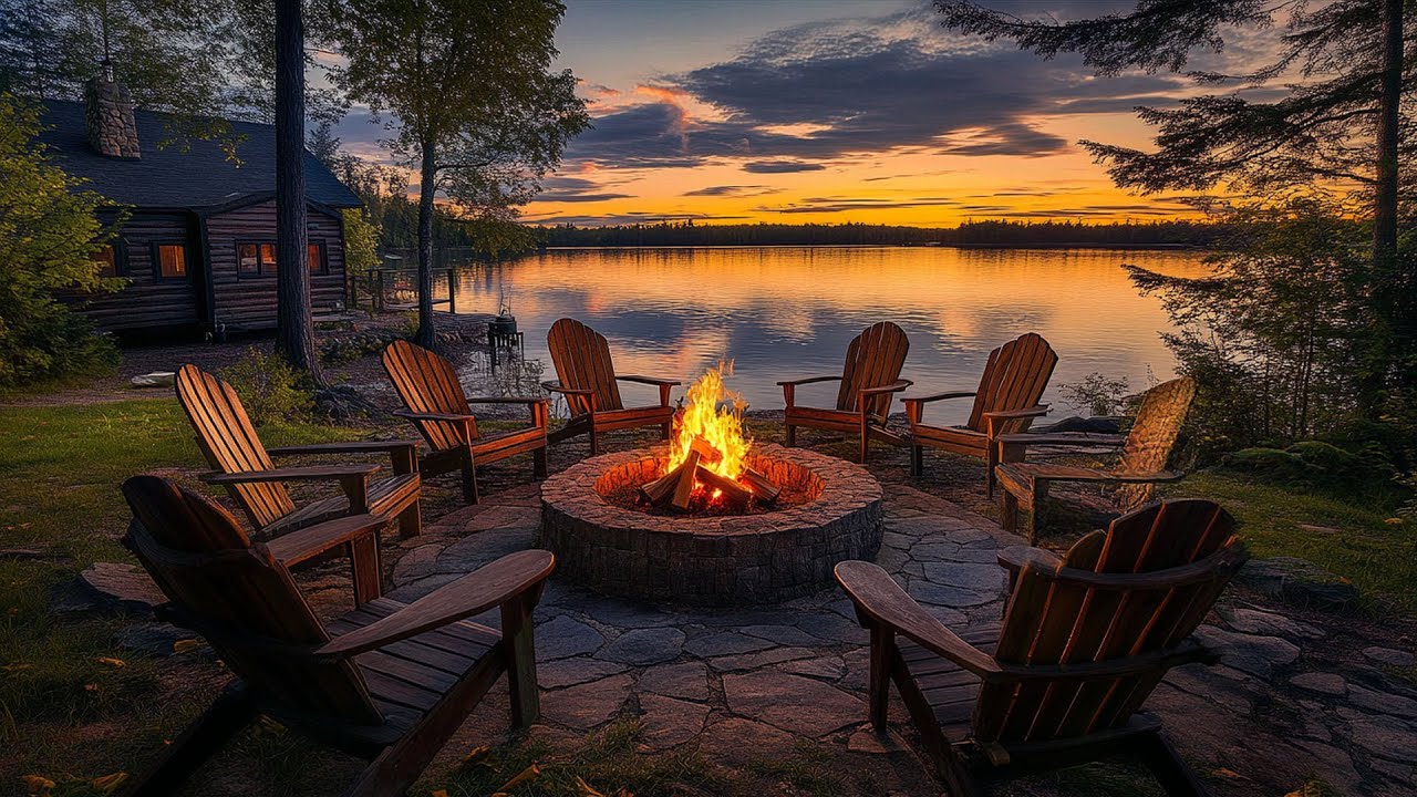 Cozy Autumn Lakeside Cabin with Fire Pit: Relaxing Nature Sounds for ...