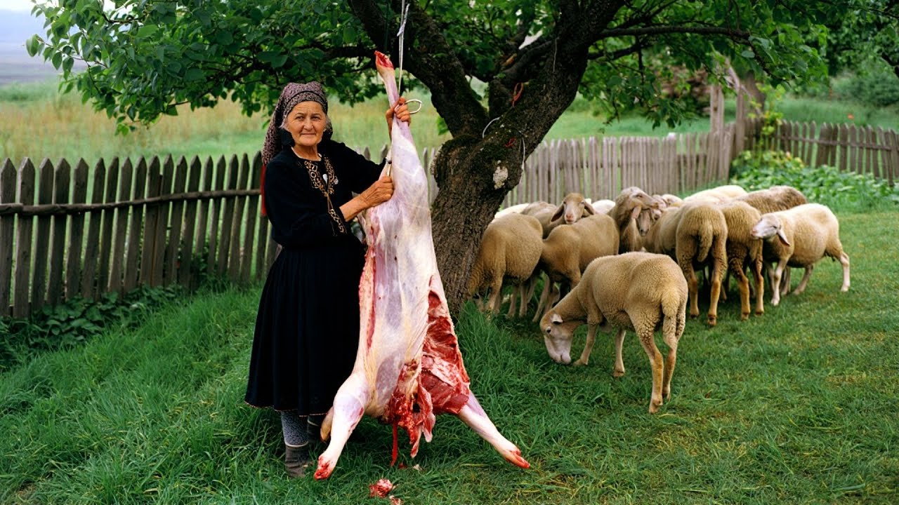 Authentic Azerbaijani Village Life | Grandma Cooking Rare Meat Over Open Fire