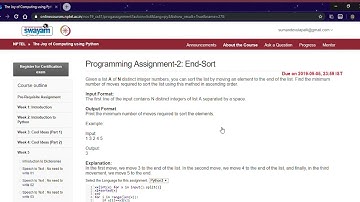 NPTEL Week 5 | End sort | The Joy of Computing using Python | programming assignment