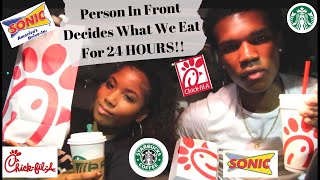 Letting The Person in FRONT of Us DECIDE What We Eat for 24 Hours!!