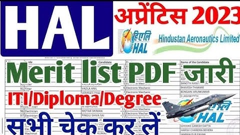 HAL Apprentice Merit list 2023 जारी || ITI, Diploma, Graduate Apprentice merit list PDF 2023 #hal