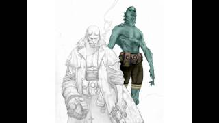 Coloring in a Hellboy sketch by Michael Broussard.