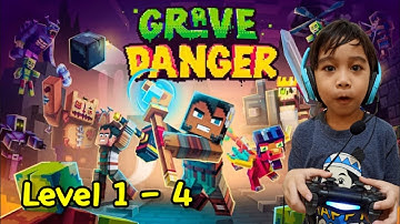 My Lil Bro Plays! Lawan Zombie! Minecraft Grave Danger level 1 - 4