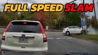 DRIVER GOES FULL SPEED DIRECTLY INTO TRAFFIC LIGHT POLE