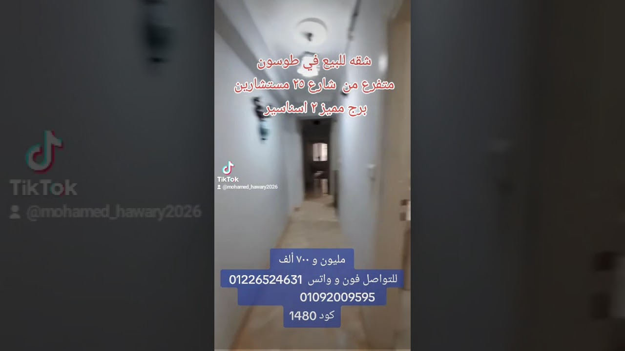 شقه للبيع المعموره طوسون شارع المستشارين