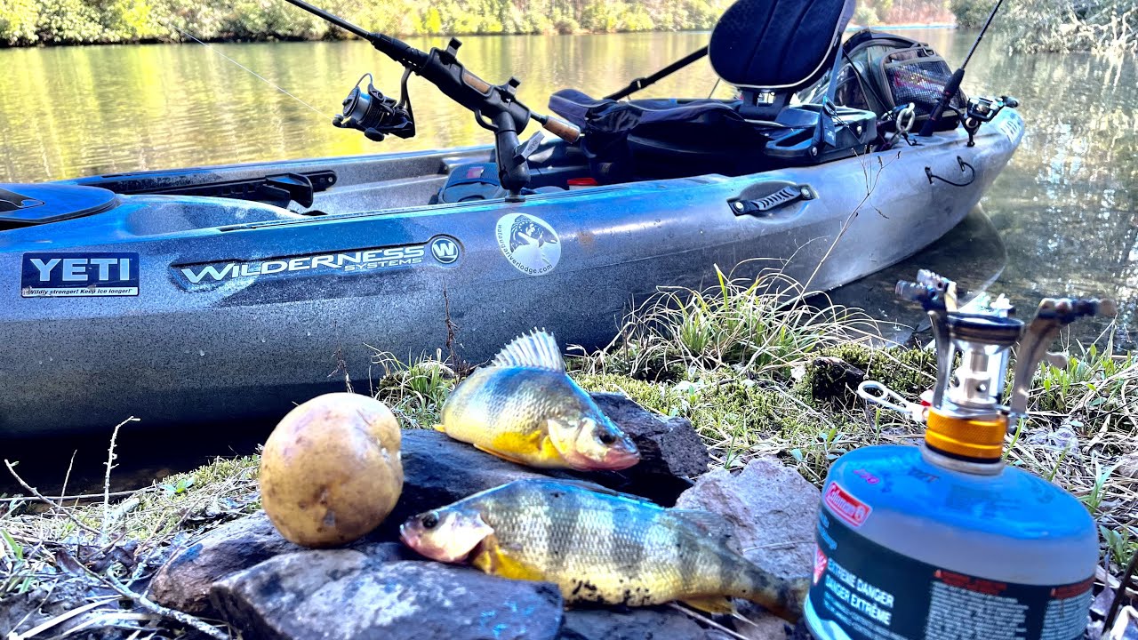 Kayak Fishing for yellow perch! On a REMOTE lake! (Catch and Cook!)