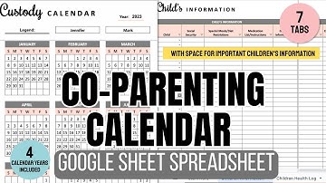 Co-Parenting Calendar with Child Information Spreadsheet (Google Sheets)