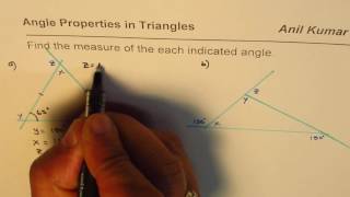 Find Measure of Exterior and Interior Angles in Triangles
