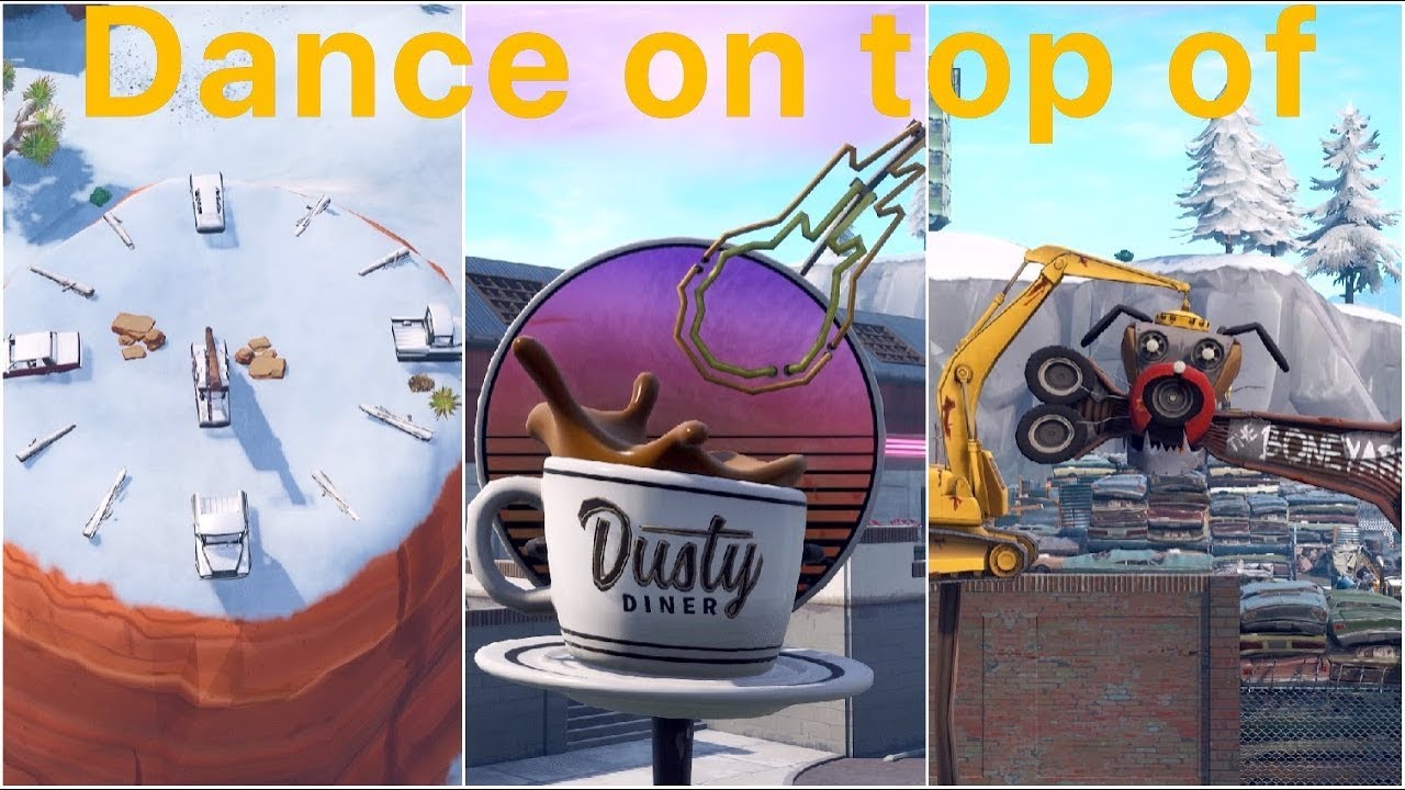 fortnite battle royale dance on top of a sundial oversized cup of coffee giant metal dog head - fortnite giant metal dog head