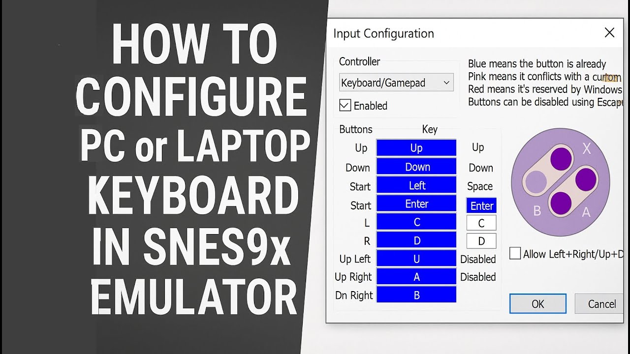 How to configure PC or laptop keyboard in snes9x emulator - YouTube
