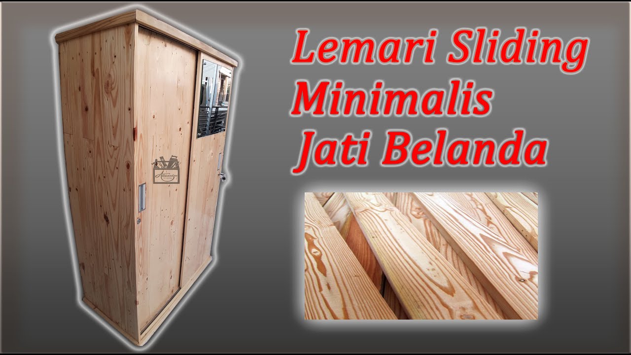 Lemari Pakaian Minimalis Pintu  Sliding Kayu Palet Jati 