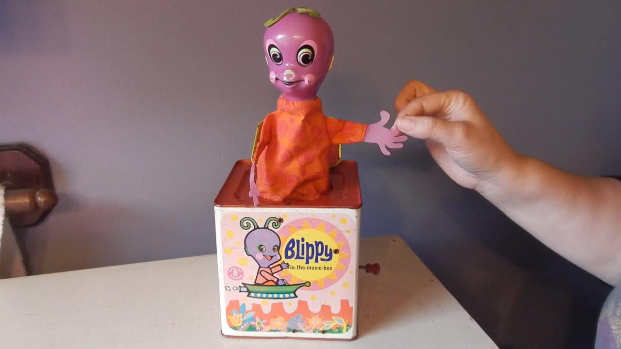 Rare~HTF~Blippy Jack In The Music Box~Wood Crank~Toy~Antennae