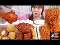 ASMR Mukbang｜BBQ 시크릿양념 닭다리와 명랑핫도그, 뿌링클 치즈볼, 치즈스틱과 불닭볶음면 먹방!! (^^*)
