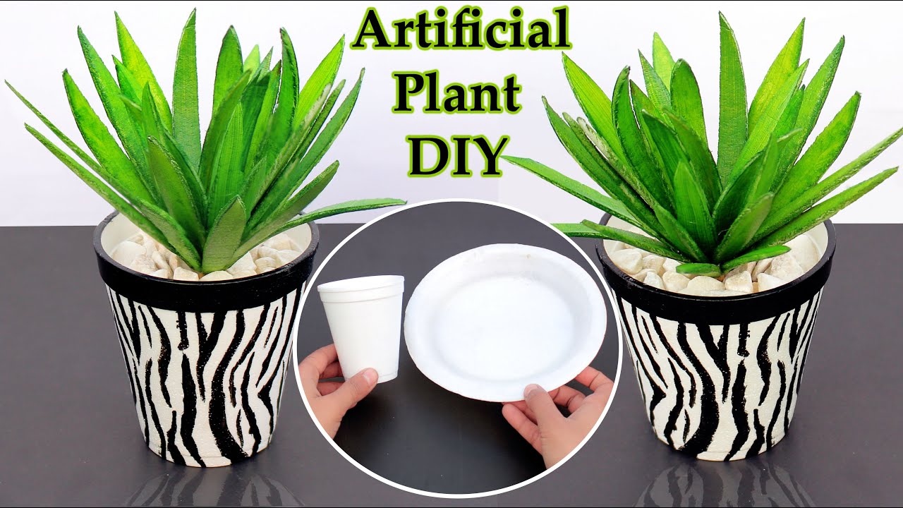 How to make Artificial Plant For Home Decoration | DIY Artificial Leaf  Plant From foam Plate & Cup