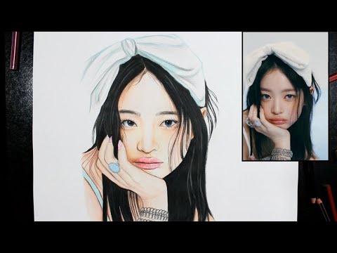 Colour pencil portrait of HANNI from NEWJEANS ✨️/drawing of newjeans member Hanni