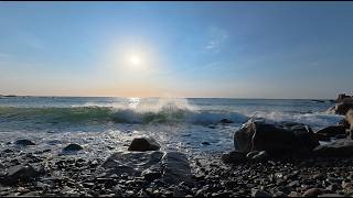Solar Eclipse Over Dramatic Breaking Waves | 4K Rising Tide on Guernsey Beach | 2 Hours