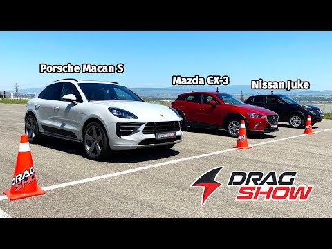 Porsche Macan S vs Mazda CX-3 vs Nissan Juke - DRAG RACE \u0026 BRAKE TEST