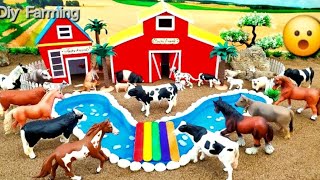 🔴Tractor mini Farm Diorama building a house for cows and donkeys moon pond mini project DIY Farming