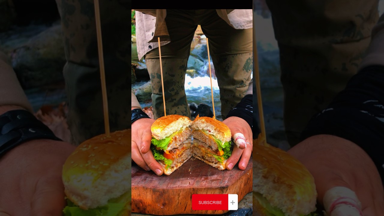 ????Double chicken hamburger???? #cooking #hamburger #outdoorchef #natural #yemektarifleri #shorts #food