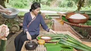 cook rice in bamboo tube. countryside dishes #farm #dingdingdangdang #cooking #daily #bamboo #daily