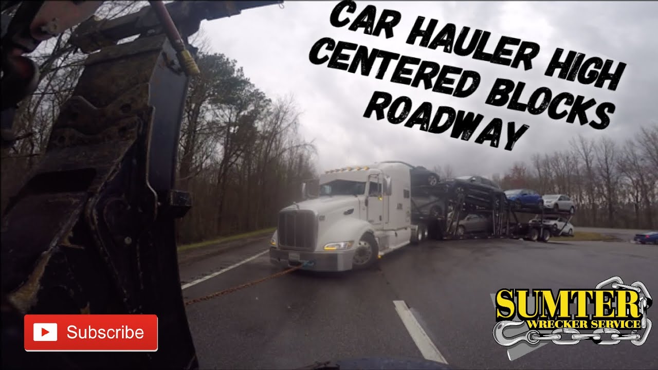 Car Hauler High Centered Blocks Roadway YouTube