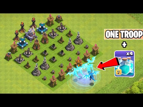 One Troop + 4x Clone Spells Vs Level 1 Defenses | One Max Troop Challenge - Clash Of Clans