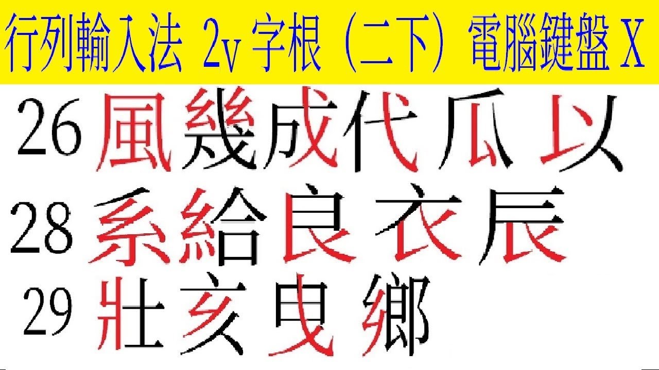行列輸入法 2↓ （2下）字根介紹及運用（行列30 電腦鍵盤X） - YouTube