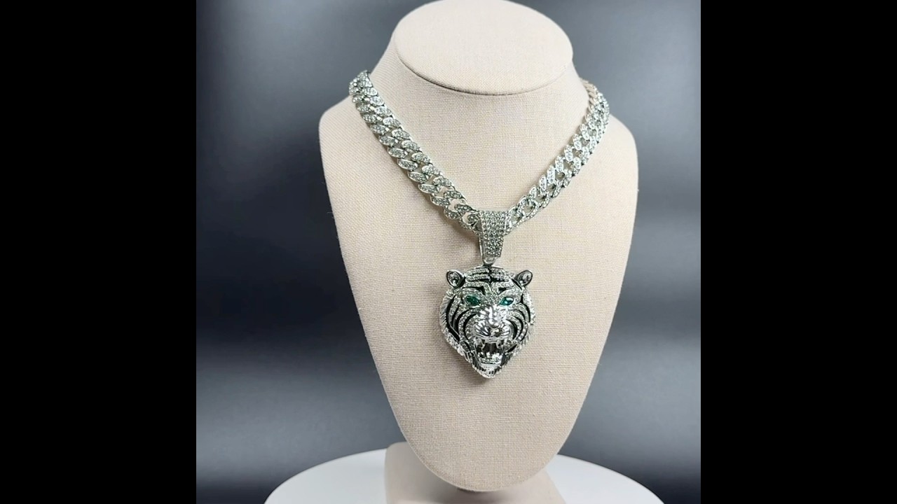 Iced Out Punk Tiger Pendant with Cuban Chain – Gold & Silver Plated 